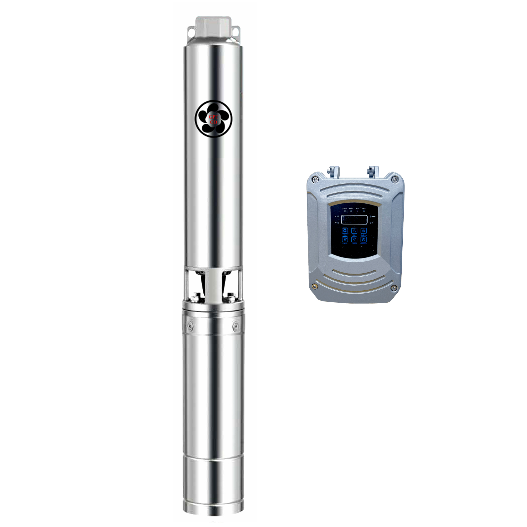 Brushless Stainless Steel Solar Submersible Pump With Controller - 110V, 1100W, 1716GPH, 1.25"