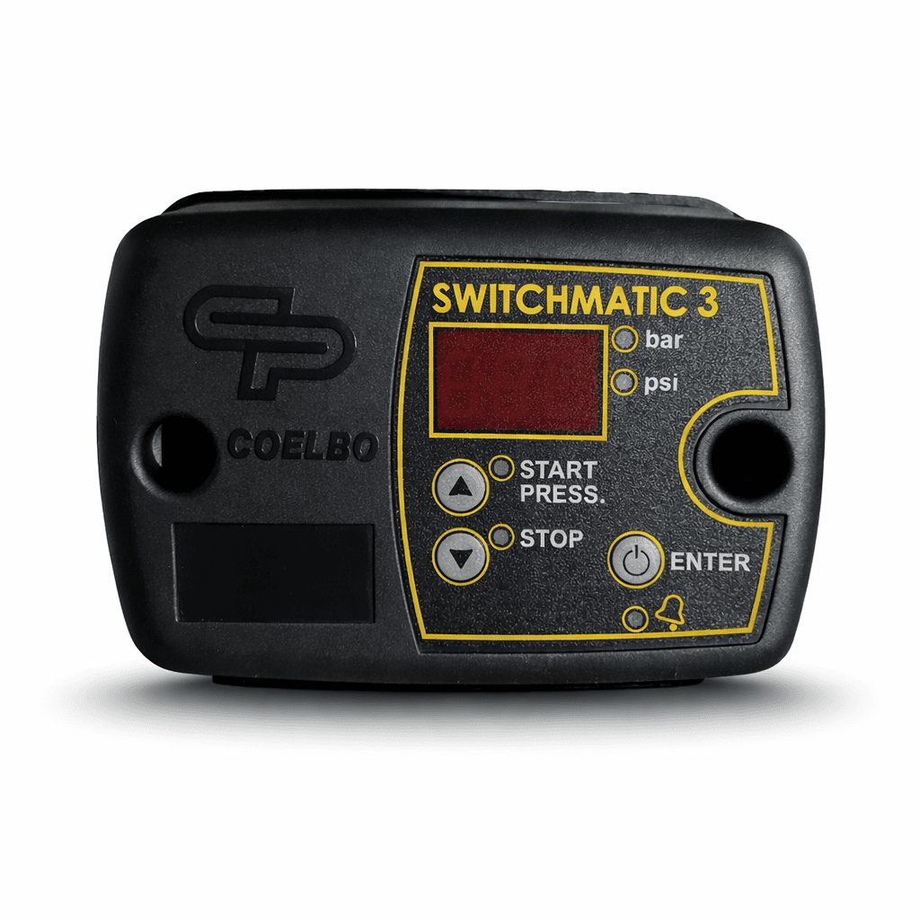 COELBO Electronic pressure switch with integrated digital pressure gauge, 48-230V, 1P, 108 PSI, IP65, Model SWITCHMATIC 3 - In/Out