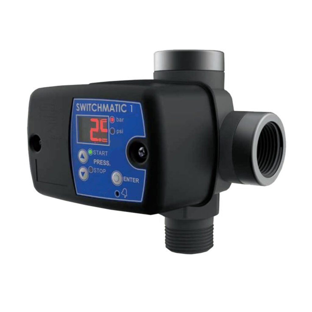 COELBO Electronic pressure switch with 3ways fitting and non-return valve, complete pump protection, 110/230, 1PHASE, 108 PSI, IP65, Model T-KIT SWITCHMATIC 1