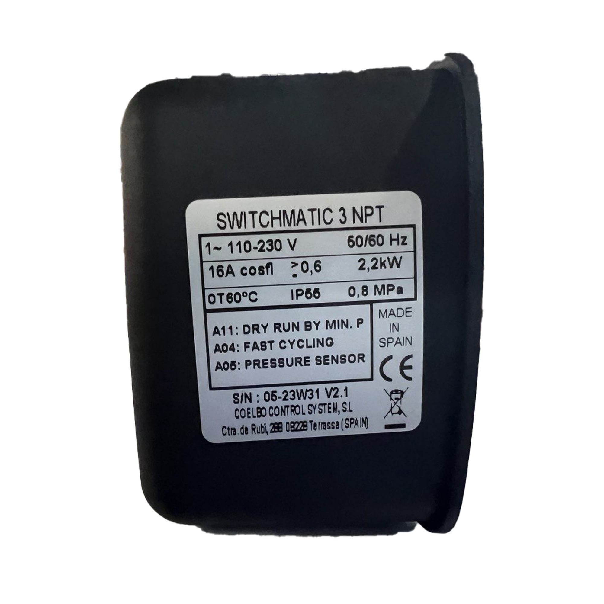COELBO Electronic pressure switch with integrated digital pressure gauge, 48-230V, 1P, 108 PSI, IP65, Model SWITCHMATIC 3 - In/Out - Image 2