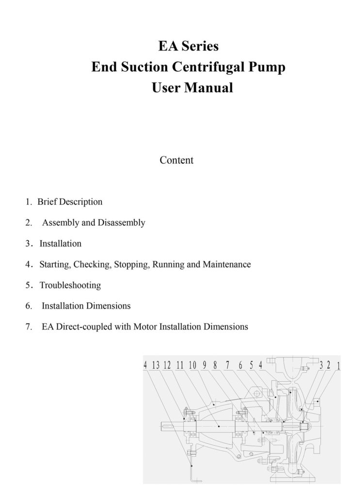 EA Series End Suction Centrifugal Pump User Manual
