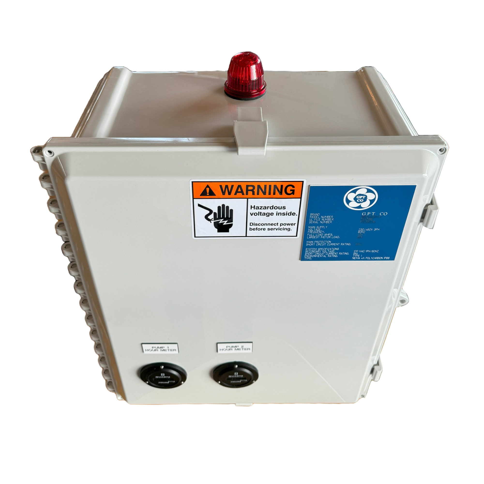 G.P.T.CO Duplex Lift Station Control Panel, 10HP at 460V, 5HP at 230V, Three Phase, Model GPDL3 10/5, UL/4X - Image 2
