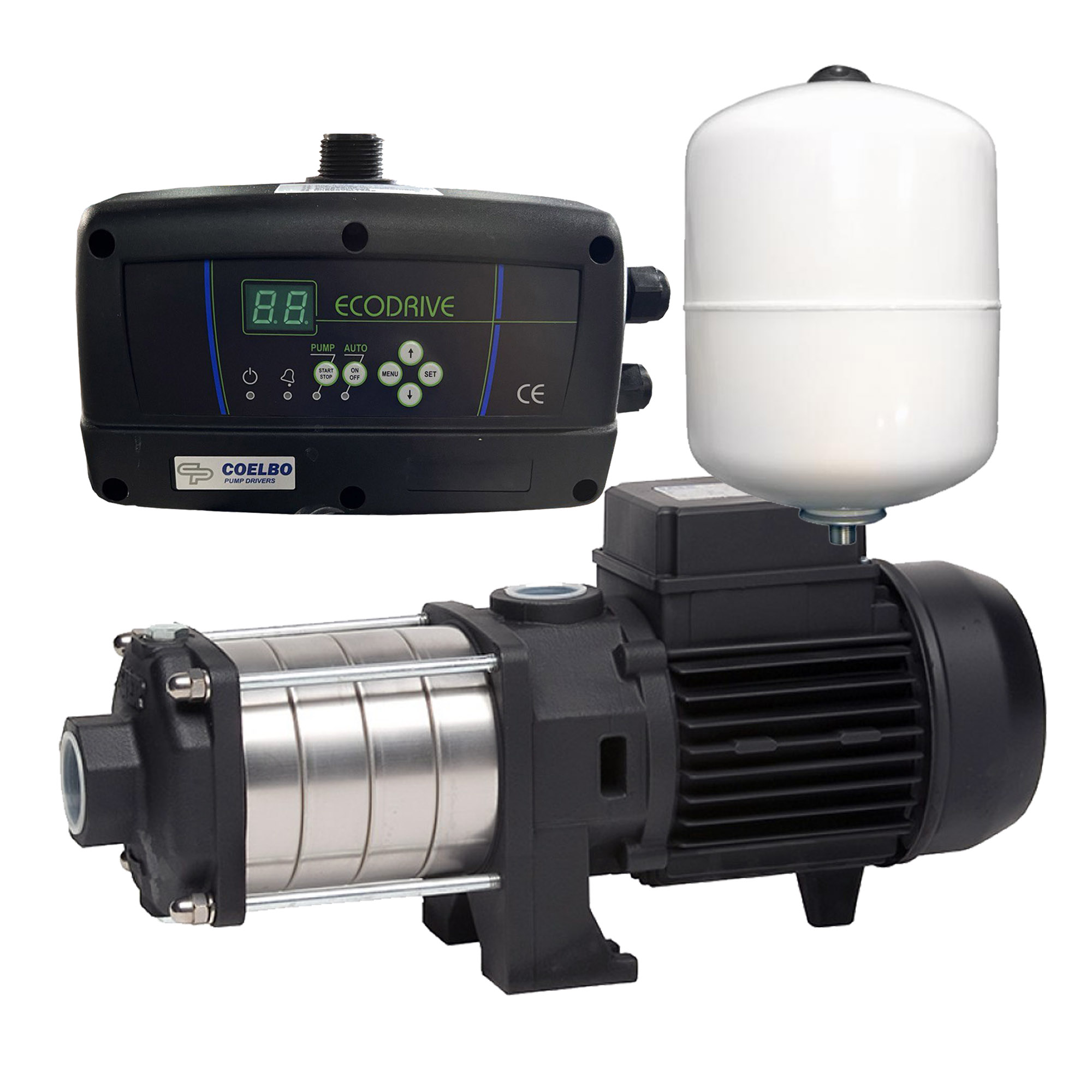 Variable Speed Booster Pump Set with Ecodrive & 1.3-Gallon Pressure Tank, 1.2HP, 220V – Energy-Efficient Water Pressure System, Model 6OP32/3