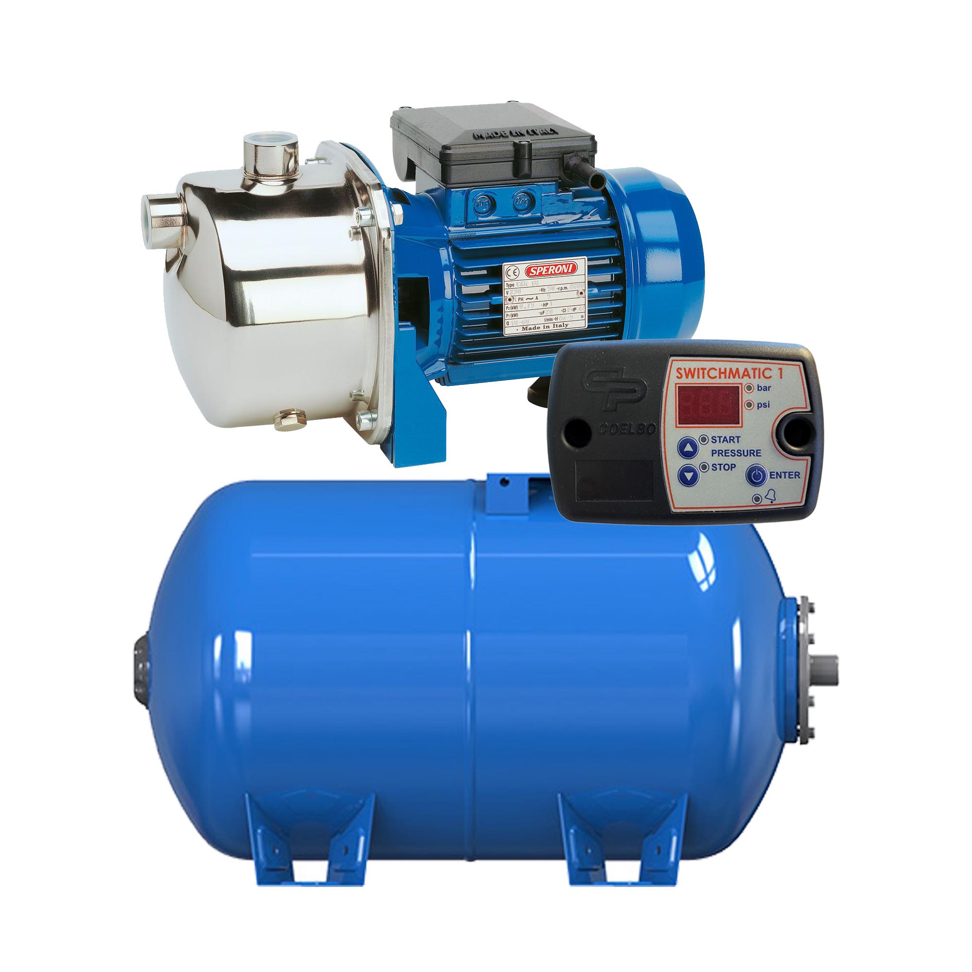 CAM85 Booster Set 0.9HP with 5.3 Gal Pressure Tank and Digital Pressure switch, 792 GPH - 1inch- 110/220V, for Homes & Irrigation