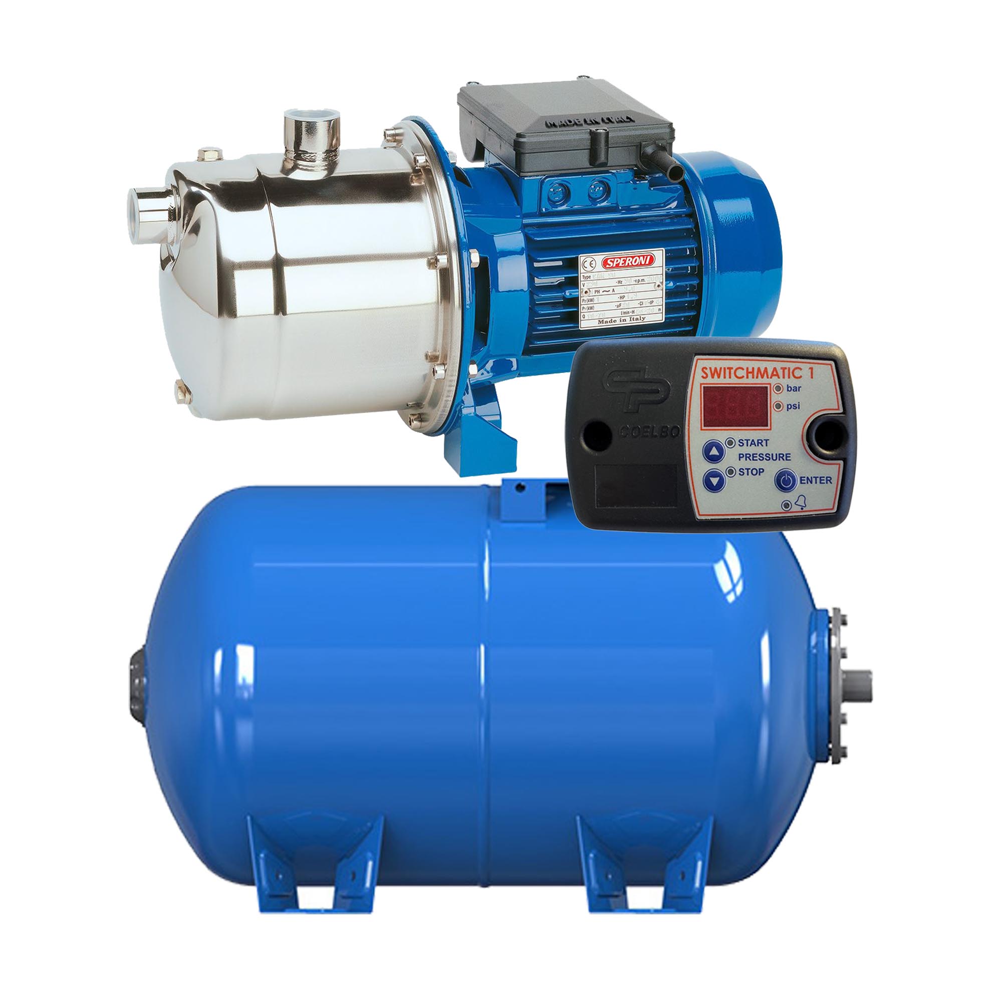 CAM95 Booster Set 1 HP with 5.3 Gal Pressure Tank and Digital Pressure switch, 1260 GPH - 1inch- 110/220V, for Homes & Irrigation