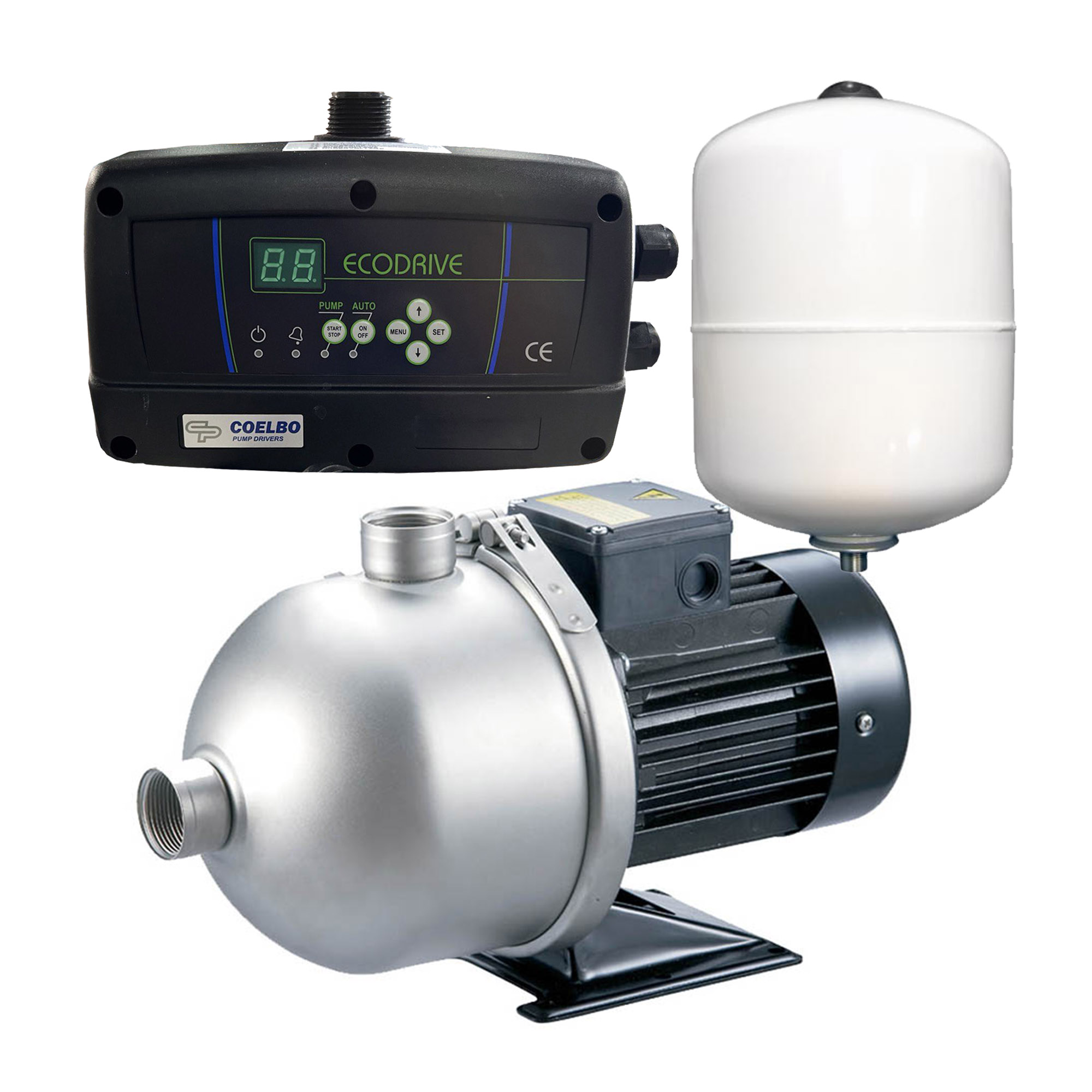 Variable Speed Booster Pump Set with Ecodrive & 1.3-Gallon Pressure Tank, 0.8HP, 220V – Energy-Efficient Water Pressure System, HBI 2-30